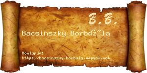 Bacsinszky Borbála névjegykártya